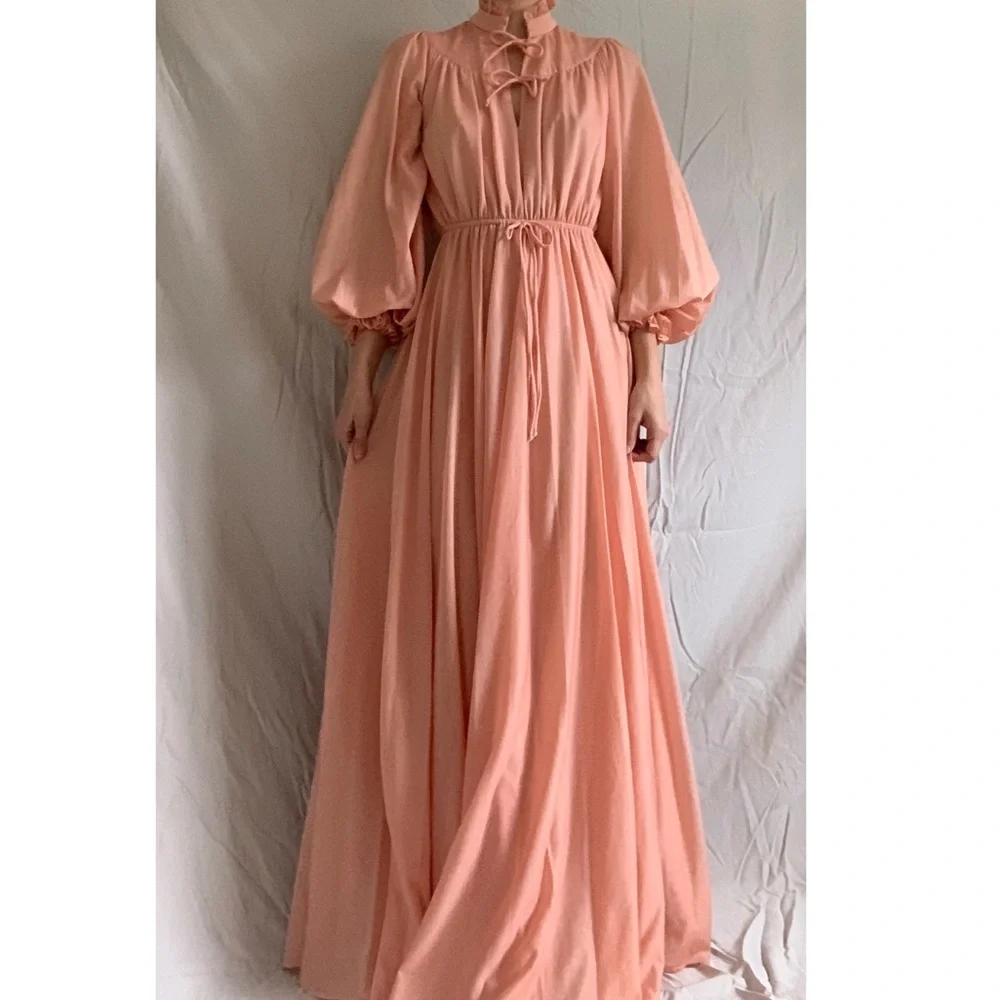 70s Vintage Peach Peasant Maxi Dress - Picture 3 of 15
